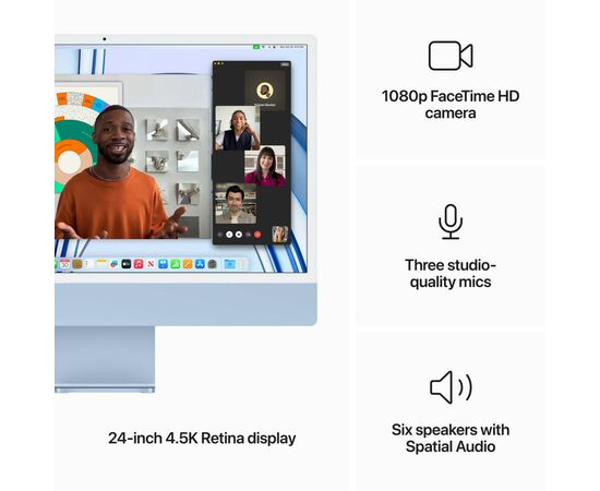 Компьютер Apple A2873 24" iMac Retina 4.5K / Apple M3 with 10-core GPU, 512SSD (MQRR3UA/A), изображение 7 Компьютер Apple A2873 24" iMac Retina 4.5K / Apple M3 with 10-core GPU, 512SSD (MQRR3UA/A), изображение 7