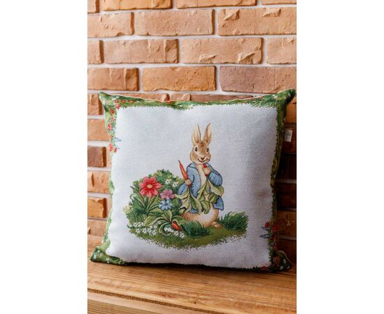 Наволочка Прованс гобеленовая декоративная Заяц с морковью Лужайка 45х45 см (034242), изображение 2
