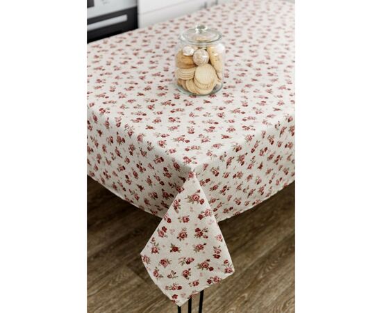 Скатерть Прованс непромокаемая Simfoni Красные розочки на натюрель 180х136 см (033553), изображение 4