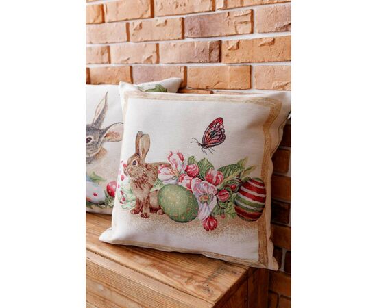 Наволочка Прованс гобеленовая декоративная Зайка с писанками и цветами Веснянка 45х45 см (034266), изображение 2 Наволочка Прованс гобеленовая декоративная Зайка с писанками и цветами Веснянка 45х45 см (034266), изображение 2