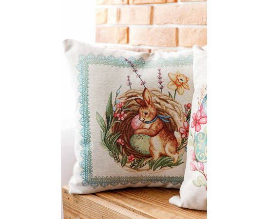 Наволочка Прованс гобеленовая декоративная Зайка с синей лентой Злагода 45х45 см (034250), изображение 2