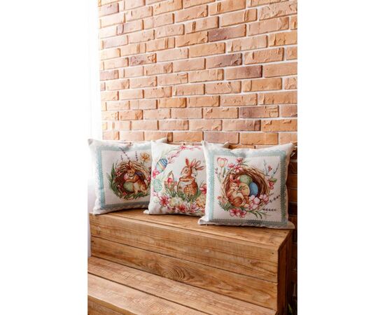 Наволочка Прованс гобеленовая декоративная Зайка с синей лентой Злагода 45х45 см (034250), изображение 3