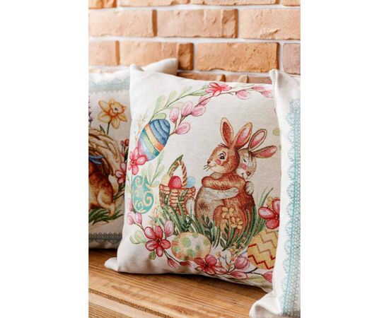 Подушка Прованс декоративная гобеленовая Зайчата в веночке Злагода 45х45 см (034260), изображение 2 Подушка Прованс декоративная гобеленовая Зайчата в веночке Злагода 45х45 см (034260), изображение 2