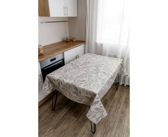 Скатерть Прованс непромокаемая Simfoni Серые листья на натюрель 180х136 см (033559), изображение 2