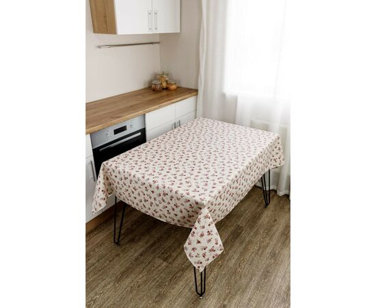 Скатерть Прованс непромокаемая Simfoni Красные розочки на натюрель 220х136 см (033591), изображение 2 Скатерть Прованс непромокаемая Simfoni Красные розочки на натюрель 220х136 см (033591), изображение 2