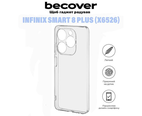 Чехол для мобильного телефона BeCover Infinix Smart 8 Plus (X6526) Transparancy (710885), изображение 6 Чехол для мобильного телефона BeCover Infinix Smart 8 Plus (X6526) Transparancy (710885), изображение 6