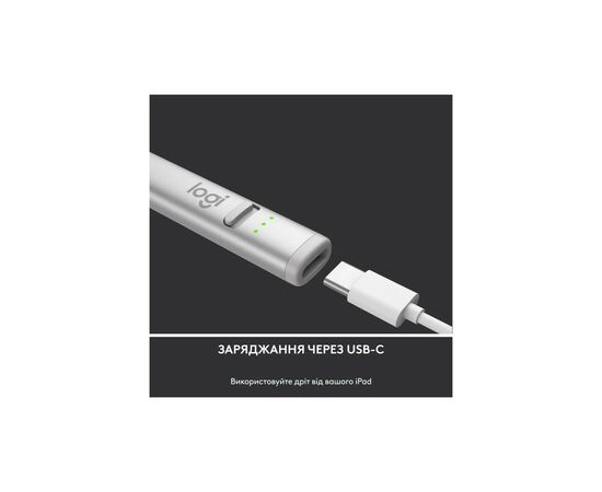 Стилус Logitech Crayon USB-C Silver (L914-000074), изображение 2 Стилус Logitech Crayon USB-C Silver (L914-000074), изображение 2