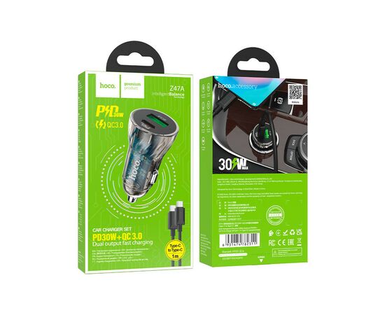 Зарядное устройство HOCO Z47A set (C to C) USB-A/Type-C Transparent black (6931474782311), изображение 4 Зарядное устройство HOCO Z47A set (C to C) USB-A/Type-C Transparent black (6931474782311), изображение 4