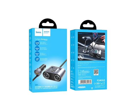 Зарядное устройство HOCO Z51 Establisher 2xUSB, USB Type-C Metal Gray (6942007600439), изображение 7
