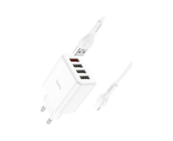 Зарядное устройство HOCO C102A Fuerza QC3.0 four-port charger set(iP) White (6931474777720), изображение 3 Зарядное устройство HOCO C102A Fuerza QC3.0 four-port charger set(iP) White (6931474777720), изображение 3