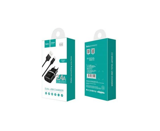 Зарядное устройство HOCO C12 Smart dual USB (Micro cable)charger set Black (6957531064114), изображение 5 Зарядное устройство HOCO C12 Smart dual USB (Micro cable)charger set Black (6957531064114), изображение 5