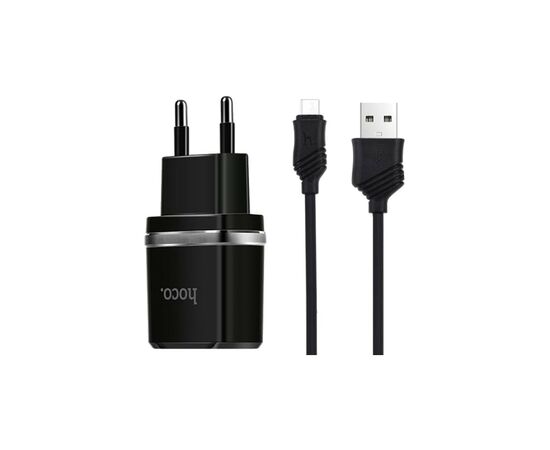 Зарядное устройство HOCO C12 Smart dual USB (Micro cable)charger set Black (6957531064114)