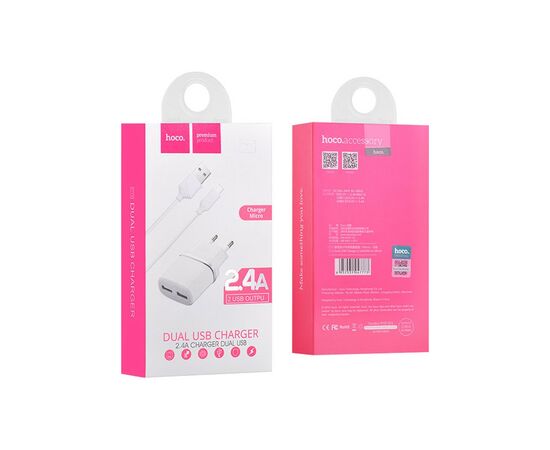 Зарядное устройство HOCO C12 Smart dual USB (Micro cable)charger set White (6957531047773), изображение 6