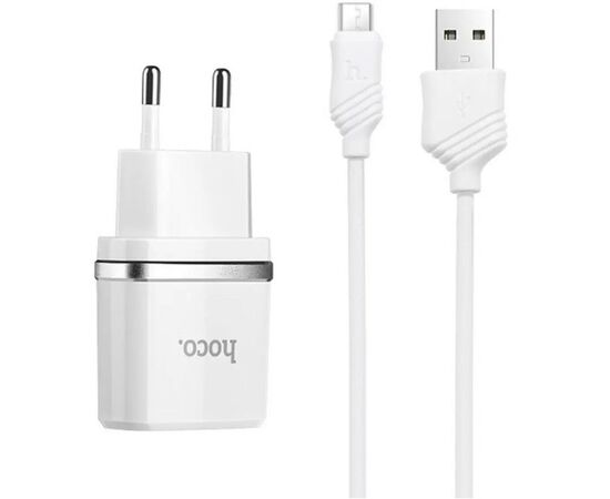 Зарядное устройство HOCO C12 Smart dual USB (Micro cable)charger set White (6957531047773)