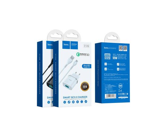 Зарядное устройство HOCO C12Q Smart QC3.0 charger set(Micro) White (6931474716286), изображение 4