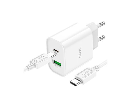 Зарядное устройство HOCO C80A Plus Rapido PD20W+QC3.0 charger set(C to C) White (6931474779908), изображение 5 Зарядное устройство HOCO C80A Plus Rapido PD20W+QC3.0 charger set(C to C) White (6931474779908), изображение 5