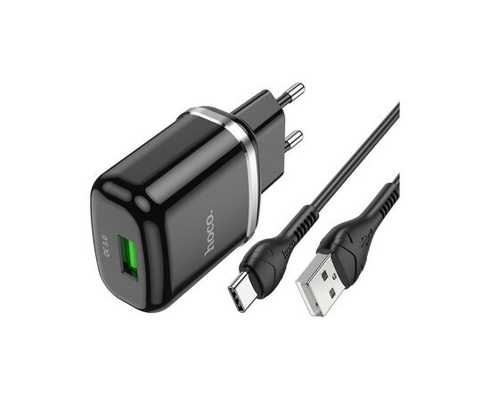 Зарядний пристрій HOCO N3 Special single port QC3.0 (cable Type-C) Black (6931474729385)