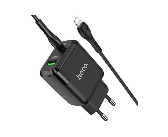 Зарядное устройство HOCO N5 Favor dual port PD20W+QC3.0 (cable C to iP) Black (6931474738912), изображение 3 Зарядное устройство HOCO N5 Favor dual port PD20W+QC3.0 (cable C to iP) Black (6931474738912), изображение 3