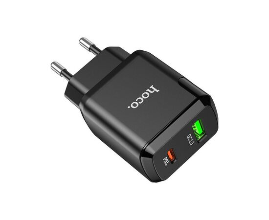 Зарядное устройство HOCO N5 Favor dual port PD20W+QC3.0 (cable C to iP) Black (6931474738912), изображение 5 Зарядное устройство HOCO N5 Favor dual port PD20W+QC3.0 (cable C to iP) Black (6931474738912), изображение 5