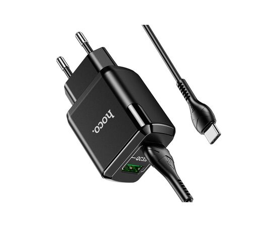 Зарядное устройство HOCO N6 Charmer dual port QC3.0 charger set(Type-C) Black (6931474738998), изображение 2 Зарядное устройство HOCO N6 Charmer dual port QC3.0 charger set(Type-C) Black (6931474738998), изображение 2