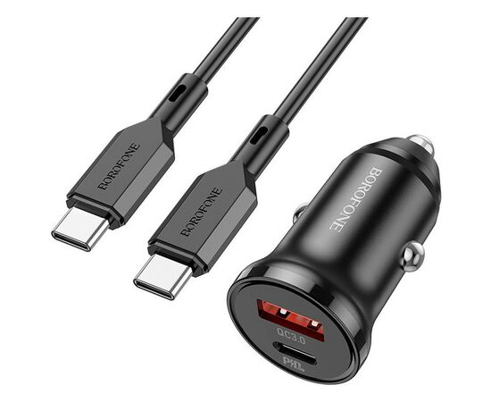 Зарядное устройство BOROFONE BZ18A PD20W+QC3.0 car charger set (Type-C to Type-C) USB-A/Type-C Black (BZ18ACCB), изображение 2 Зарядное устройство BOROFONE BZ18A PD20W+QC3.0 car charger set (Type-C to Type-C) USB-A/Type-C Black (BZ18ACCB), изображение 2