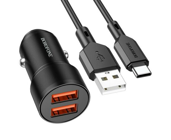 Зарядное устройство BOROFONE BZ19 charger set (Type-C) 2 x USB Black (BZ19CB), изображение 2 Зарядное устройство BOROFONE BZ19 charger set (Type-C) 2 x USB Black (BZ19CB), изображение 2