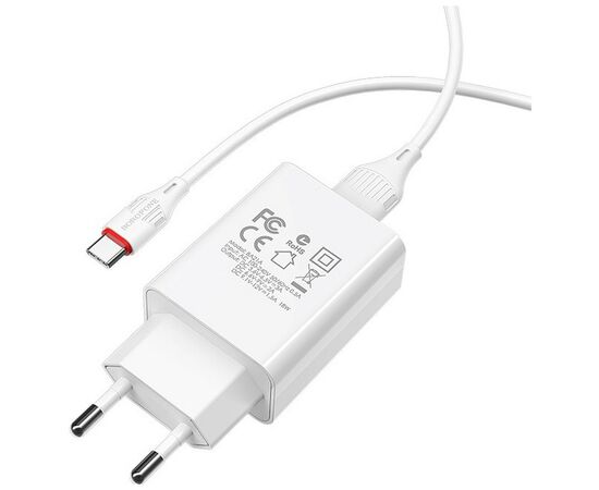 Зарядное устройство BOROFONE BA21A Long journey single port QC3.0 charger set (Type-C) White (BA21ACW), изображение 3 Зарядное устройство BOROFONE BA21A Long journey single port QC3.0 charger set (Type-C) White (BA21ACW), изображение 3
