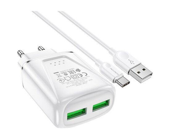 Зарядное устройство BOROFONE BA54A Wide road dual port QC3.0 charger (Type-C) White (BA54ACW), изображение 3 Зарядное устройство BOROFONE BA54A Wide road dual port QC3.0 charger (Type-C) White (BA54ACW), изображение 3