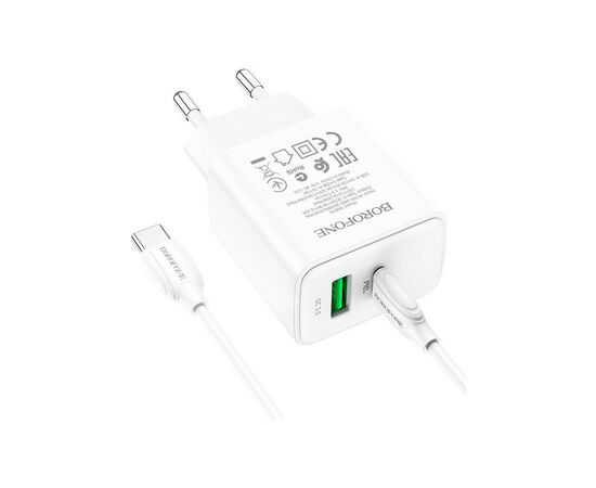 Зарядное устройство BOROFONE BA67A charger set (Type-C to Type-C) White (BA67ACCW), изображение 4 Зарядное устройство BOROFONE BA67A charger set (Type-C to Type-C) White (BA67ACCW), изображение 4