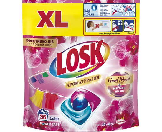 Капсулы для стирки Losk Power Caps Color Ароматерапия Эфирные масла и аромат Малазийского цветка 36 шт. (9000101803020)