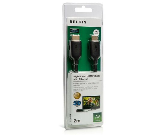 Кабель мультимедийный HDMI to HDMI 2.0m Belkin (F3Y021bt2M), изображение 2 Кабель мультимедийный HDMI to HDMI 2.0m Belkin (F3Y021bt2M), изображение 2