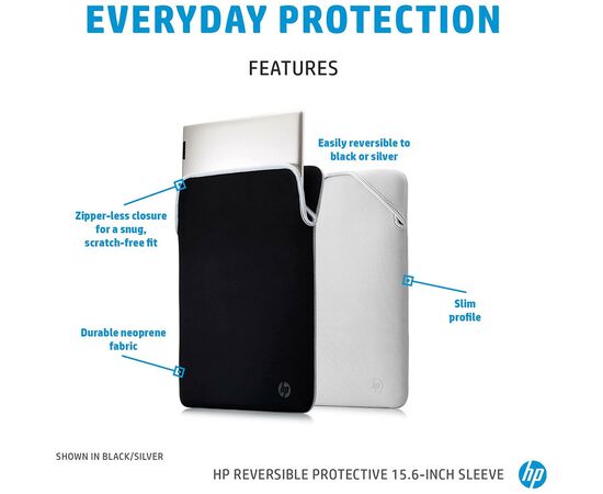 Чехол для ноутбука HP 14" Reversible Protective Blk/Slv Sleeve (2F2J1AA), изображение 6 Чехол для ноутбука HP 14" Reversible Protective Blk/Slv Sleeve (2F2J1AA), изображение 6