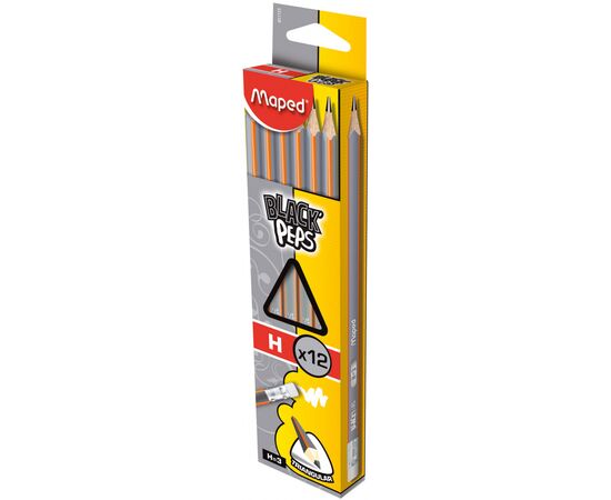 Карандаш графитный Maped BLACK PEPS, H, с ластиком (MP.851725), изображение 2 Карандаш графитный Maped BLACK PEPS, H, с ластиком (MP.851725), изображение 2