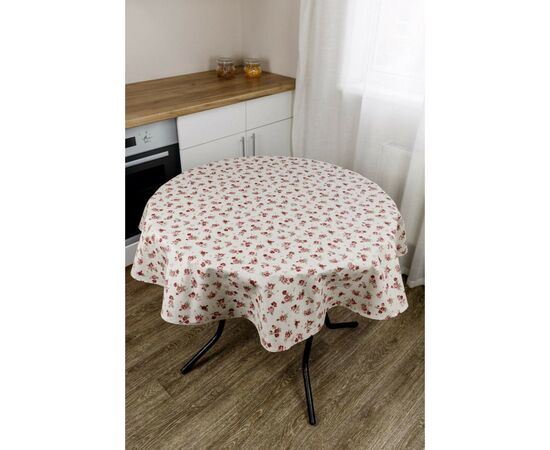 Скатерть Прованс непромокаемая Simfoni Красные розочки на натюрель D-180 см (033837), изображение 2