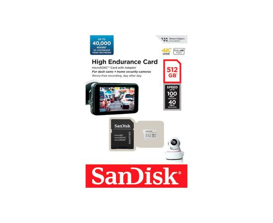 Карта памяти SanDisk 512GB microSDXC High Endurance UHS-I U3 V30 + SD adapter (SDSQQNR-512G-GN6IA), изображение 3 Карта памяти SanDisk 512GB microSDXC High Endurance UHS-I U3 V30 + SD adapter (SDSQQNR-512G-GN6IA), изображение 3