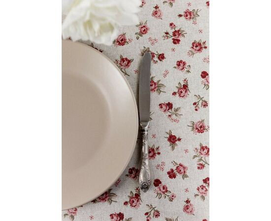 Скатерть Прованс непромокаемая Simfoni Красные розочки на натюрель D-136 см (033609), изображение 3