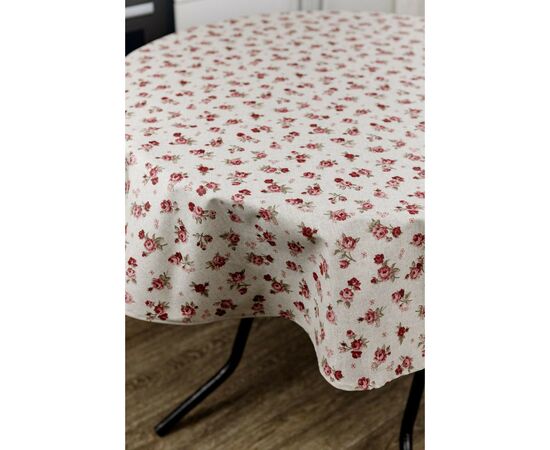 Скатерть Прованс непромокаемая Simfoni Красные розочки на натюрель D-136 см (033609), изображение 5