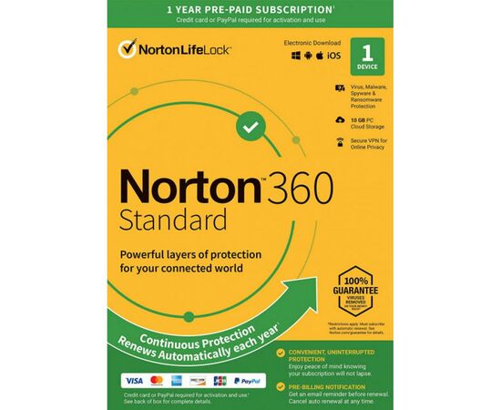 Антивирус Norton by Symantec NORTON 360 STANDARD 10GB 1 USER 1 DEVICE 12M (21409591)