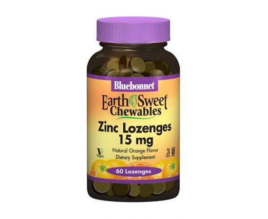 Минералы Bluebonnet Nutrition Цинк 15 мг, Вкус Апельсина, EarthSweet Chewables, 60 таблет (BLB-00745)
