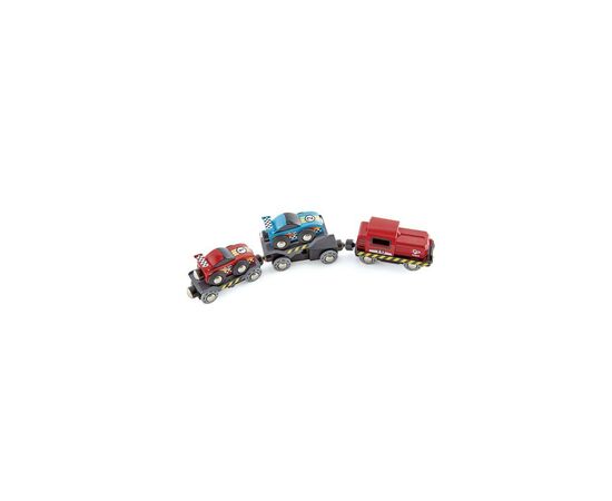 Железная дорога Hape Набор для игрушечной железной дороги Поезд-транспортер для гоночных автомобилей (E3735), изображение 9