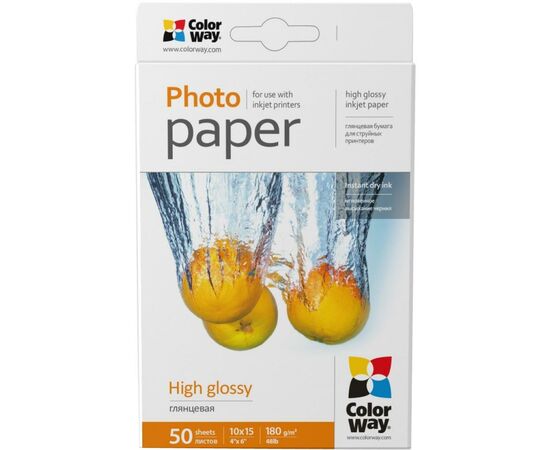 Фотобумага ColorWay 10x15 180г glossy, 50с (PG1800504R)