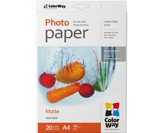 Фотопапір ColorWay A4 190г matte 20ст. (PM190020A4)