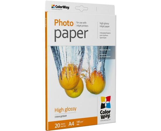 Фотобумага ColorWay A4 180г glossy 20л (PG180020A4), изображение 2 Фотобумага ColorWay A4 180г glossy 20л (PG180020A4), изображение 2