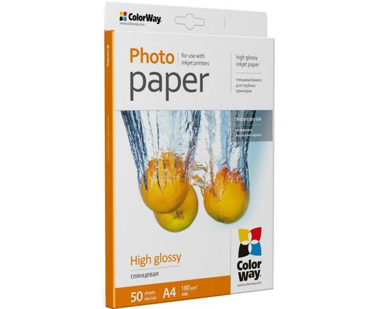 Фотобумага ColorWay A4 180г glossy 50л (PG180050A4), изображение 2 Фотобумага ColorWay A4 180г glossy 50л (PG180050A4), изображение 2