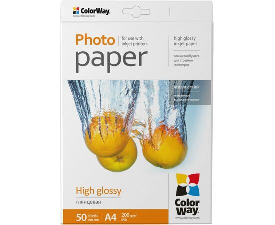 Фотобумага ColorWay A4 200г glossy 50л (PG200050A4)