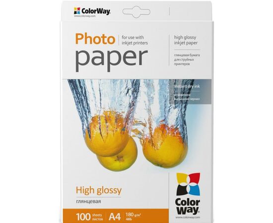 Фотобумага ColorWay A4 180г glossy 100л, картон-пак (PG180100A4)