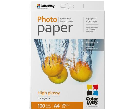 Фотопапір ColorWay A4 200г glossy 100л картон-пак (PG200100A4)