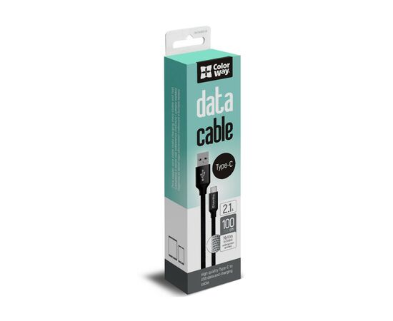 Дата кабель USB 2.0 AM to Type-C 1.0m 2.1А black ColorWay (CW-CBUC003-BK), изображение 3 Дата кабель USB 2.0 AM to Type-C 1.0m 2.1А black ColorWay (CW-CBUC003-BK), изображение 3