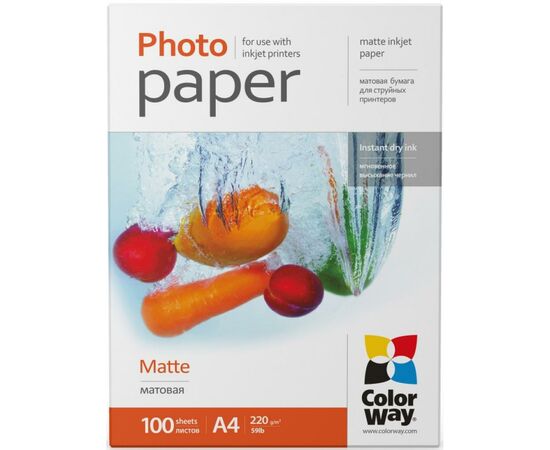 Фотобумага ColorWay A4 220г matte 100л (PM220100A4)