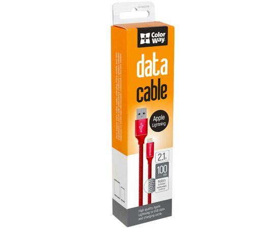 Дата кабель ColorWay Кабель Colorway USB - Apple Lightning 2.1А 1м червоний (CW-CBUL004-RD), изображение 3 Дата кабель ColorWay Кабель Colorway USB - Apple Lightning 2.1А 1м червоний (CW-CBUL004-RD), изображение 3